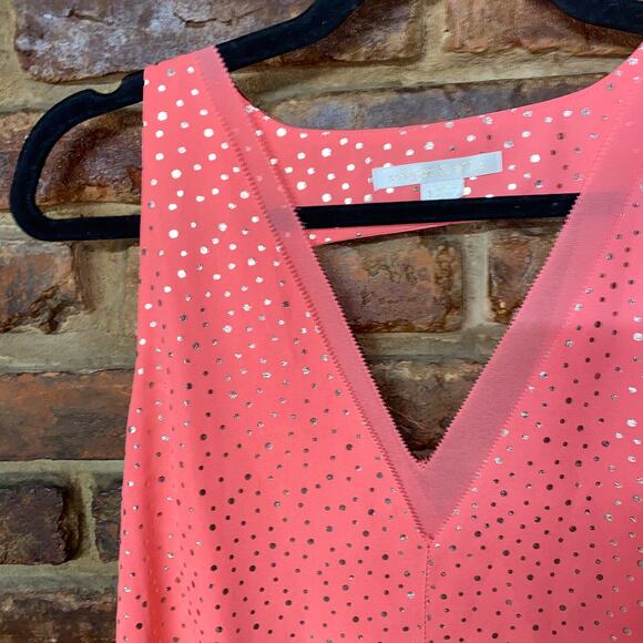 Cooper & Ella Coral Pink Gold Polka Dot Keyhole Sleeveless Blouse Women's Small - Picture 3 of 7